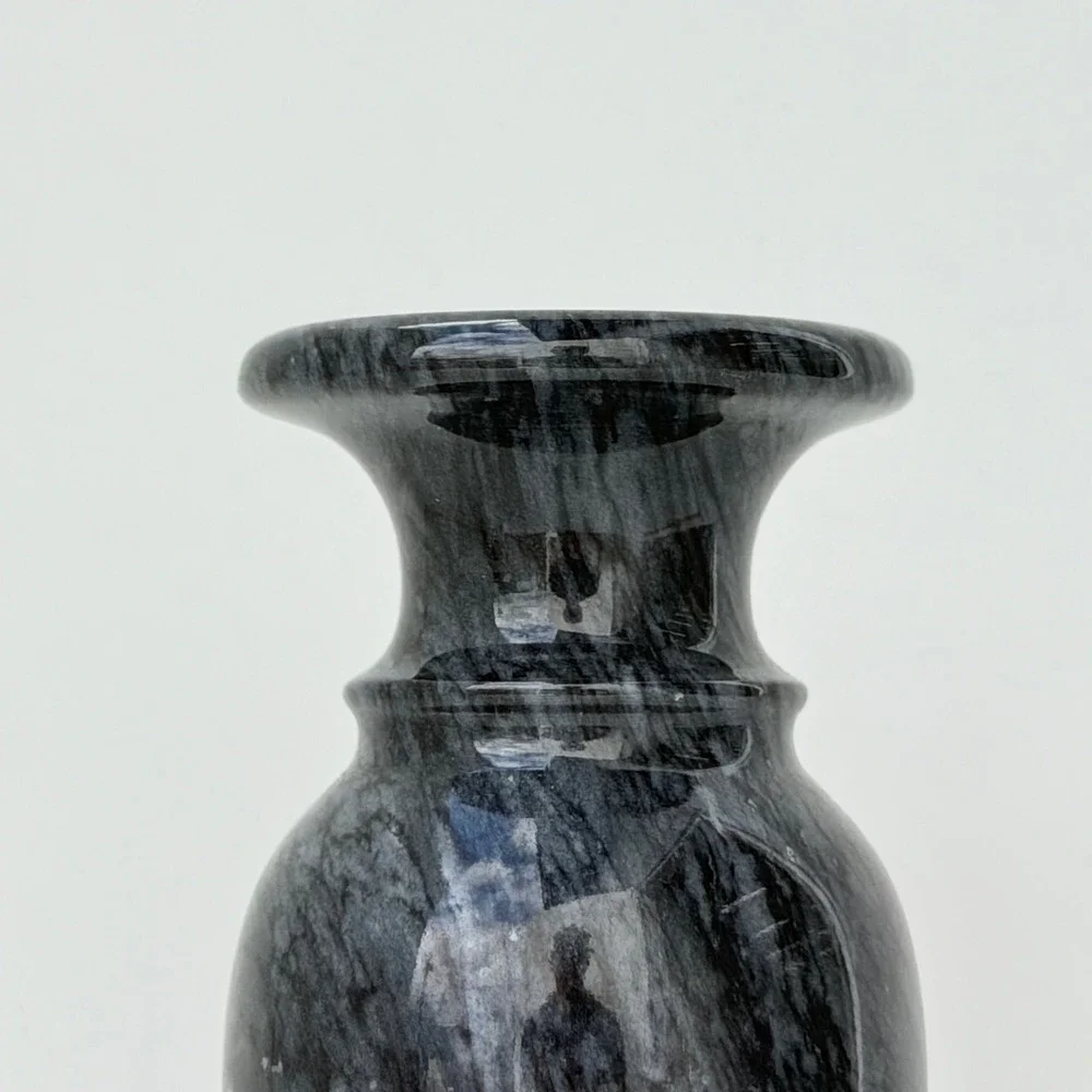 Vintage Marble Stone Vase Black Swirl Polished Handmade Castlecore Old World